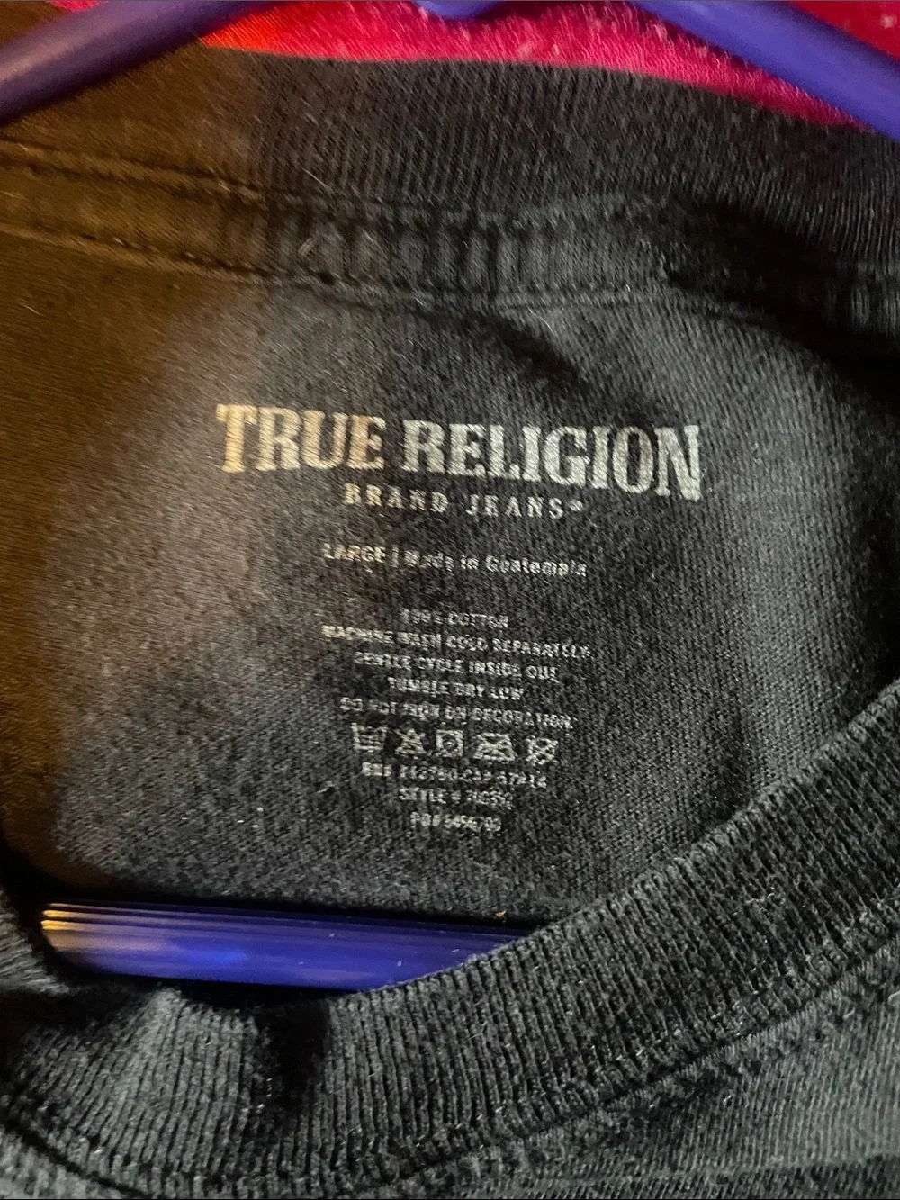 True Religion Men’s Black Short Sleeve Tee with Blue Horseshoe Logo